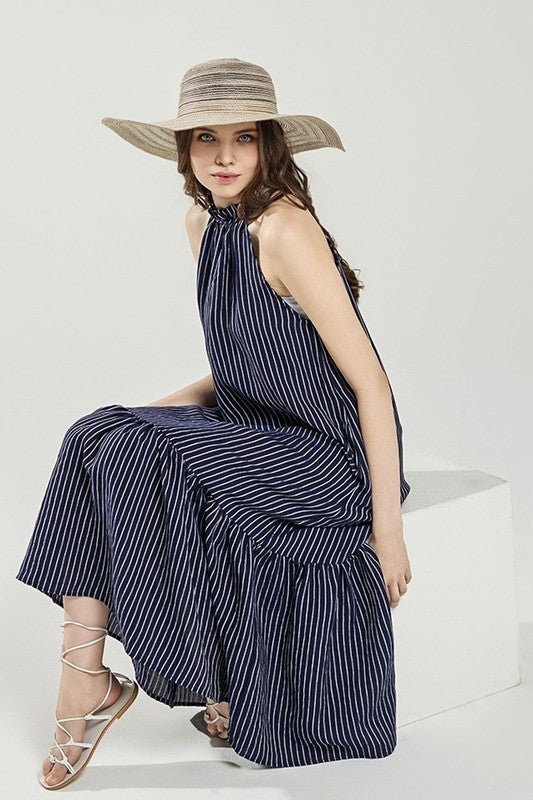 Plus Stripe High Ruffle Neckline Tiered Maxi Dress - Blu Lotus Boutique