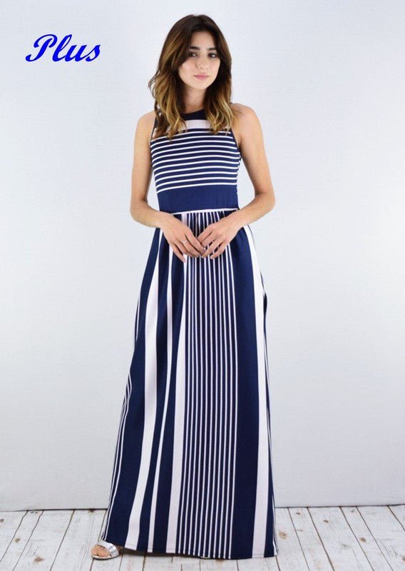 Plus Stripe maxi dress with hidden pocket - Blu Lotus Boutique