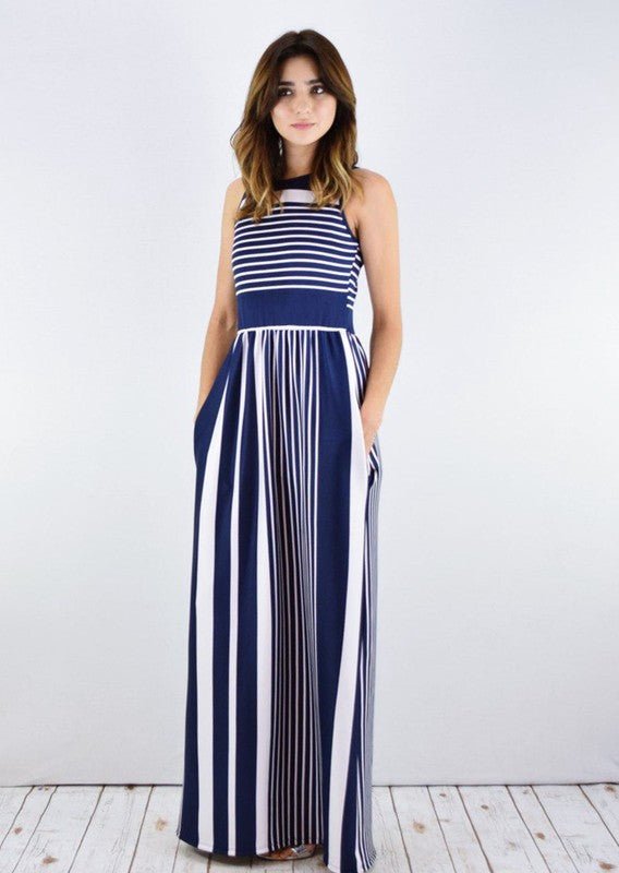 Plus Stripe maxi dress with hidden pocket - Blu Lotus Boutique