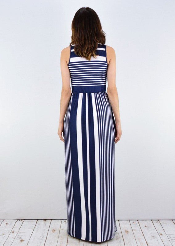 Plus Stripe maxi dress with hidden pocket - Blu Lotus Boutique