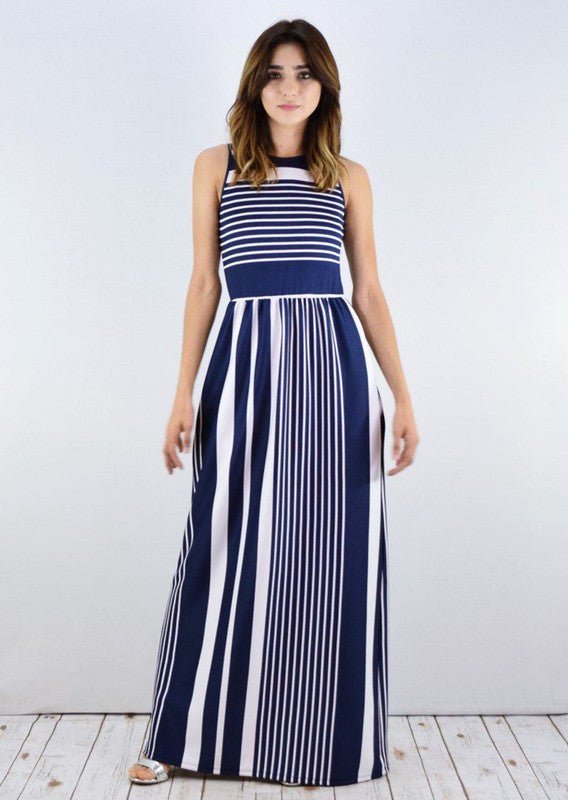 Plus Stripe maxi dress with hidden pocket - Blu Lotus Boutique