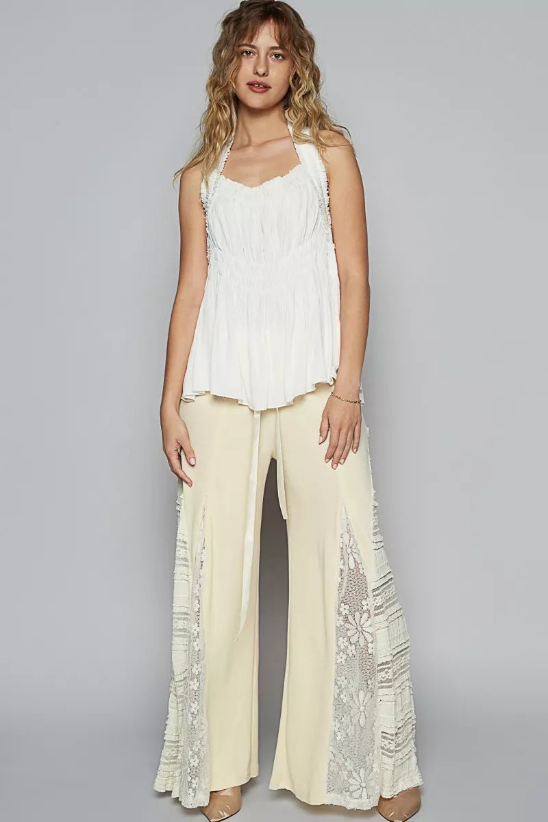 POL Backless Halter Sleeveless Top with Smocking Shirring Detail - Blu Lotus Boutique