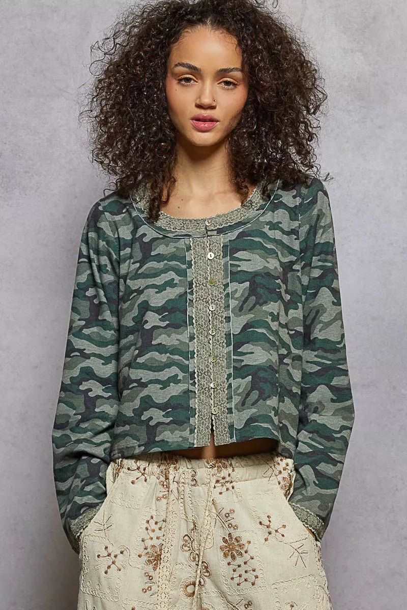 POL Camouflage Print Long Sleeve Top - Blu Lotus Boutique