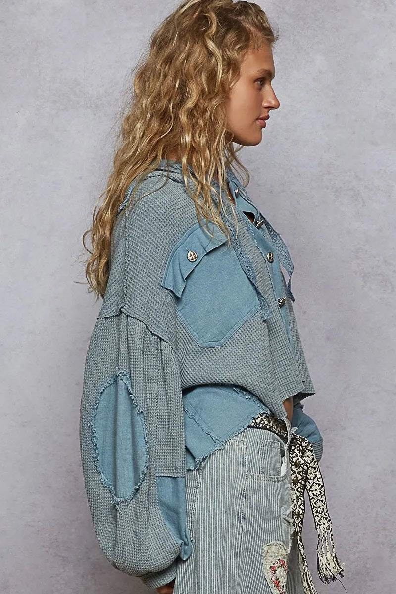 POL Contrast Cropped Jacket with Raw Edge Detail - Blu Lotus Boutique