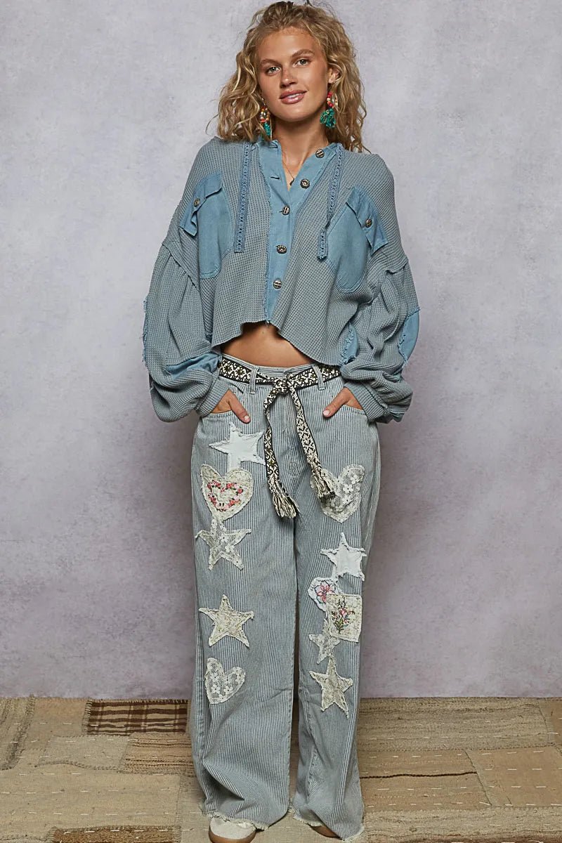 POL Contrast Cropped Jacket with Raw Edge Detail - Blu Lotus Boutique