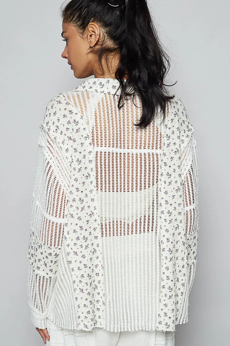 POL Floral Crochet Patchwork Long Sleeve Shirt - Blu Lotus Boutique