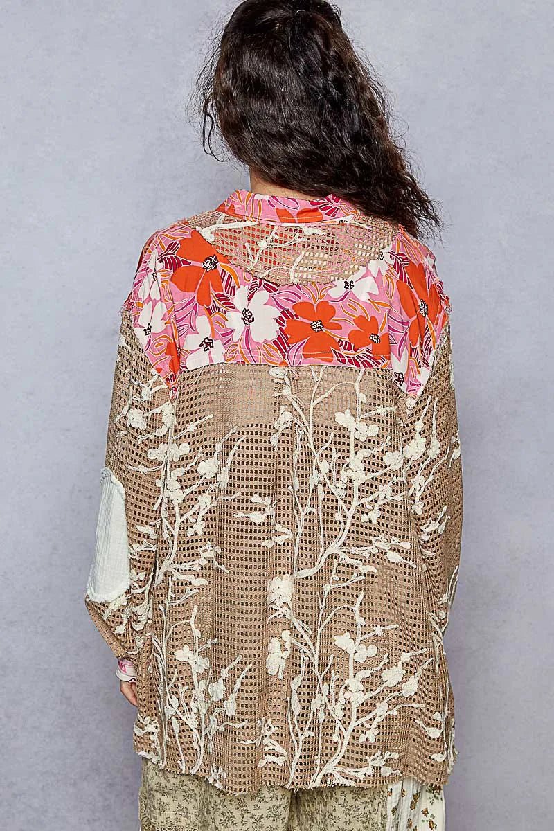 POL Floral Print Crochet Button Up Shirt - Blu Lotus Boutique