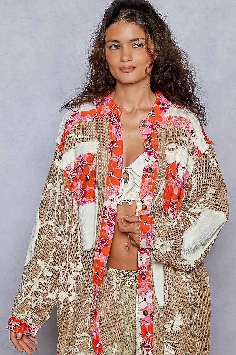 POL Floral Print Crochet Button Up Shirt - Blu Lotus Boutique