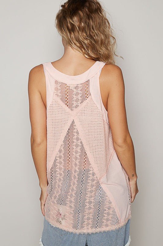 POL Lace Up Crochet Lace Tank - Blu Lotus Boutique