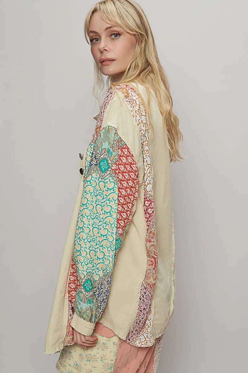 POL Printed Button Up Oversized Shirt - Blu Lotus Boutique