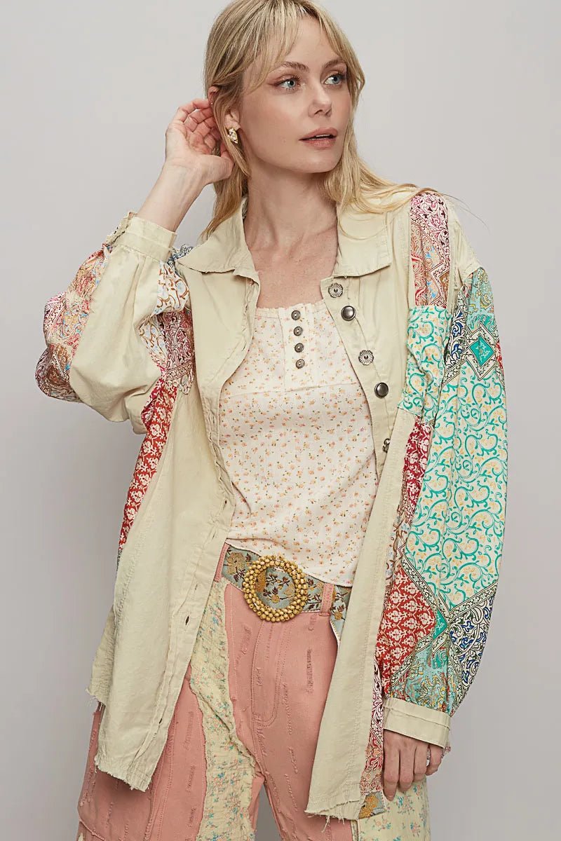 POL Printed Button Up Oversized Shirt - Blu Lotus Boutique