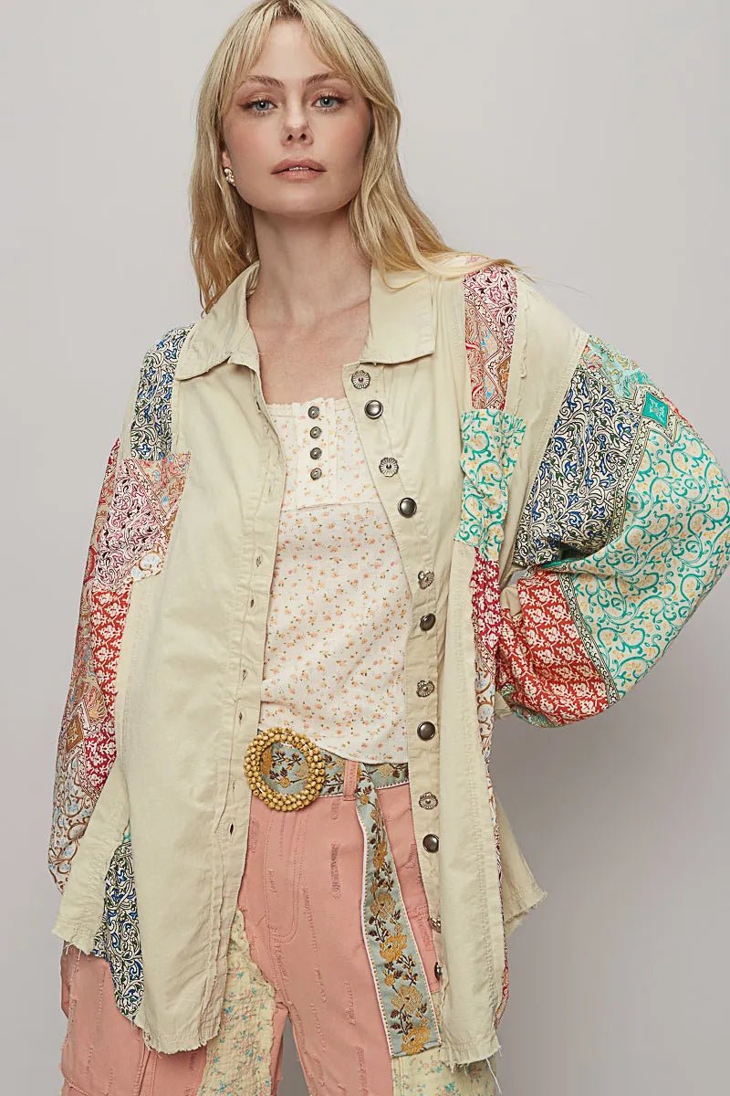 POL Printed Button Up Oversized Shirt - Blu Lotus Boutique