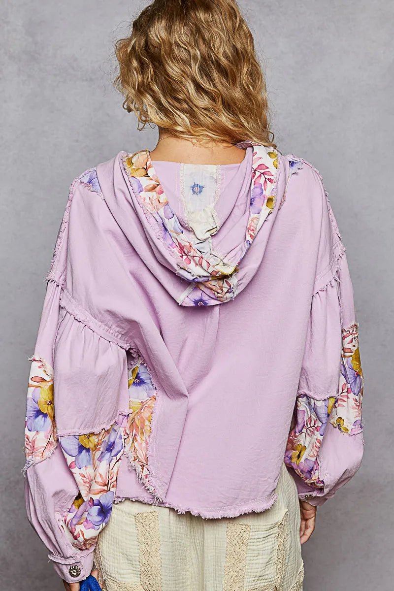POL Raw Hem Floral Print Cropped Hooded Jacket - Blu Lotus Boutique