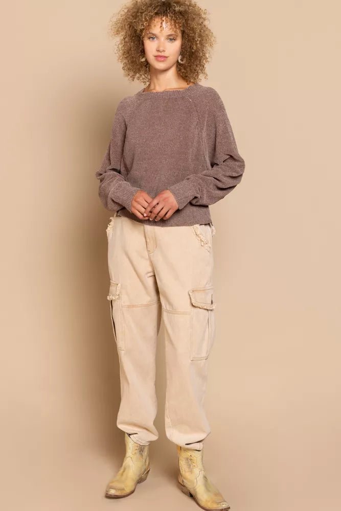 POL Round Neck Backless Sweater with Ribbed Edge - Blu Lotus Boutique