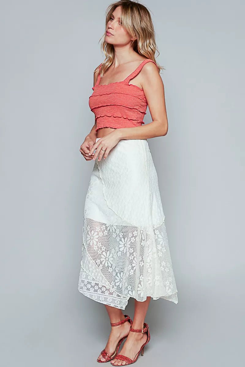 POL Ruffled Floral Lace Skirt with Unbalanced Hem - Blu Lotus Boutique