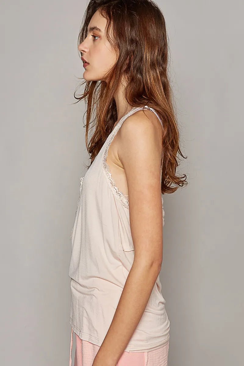 POL V - Neck Cutout Tank with Trim Detail - Blu Lotus Boutique