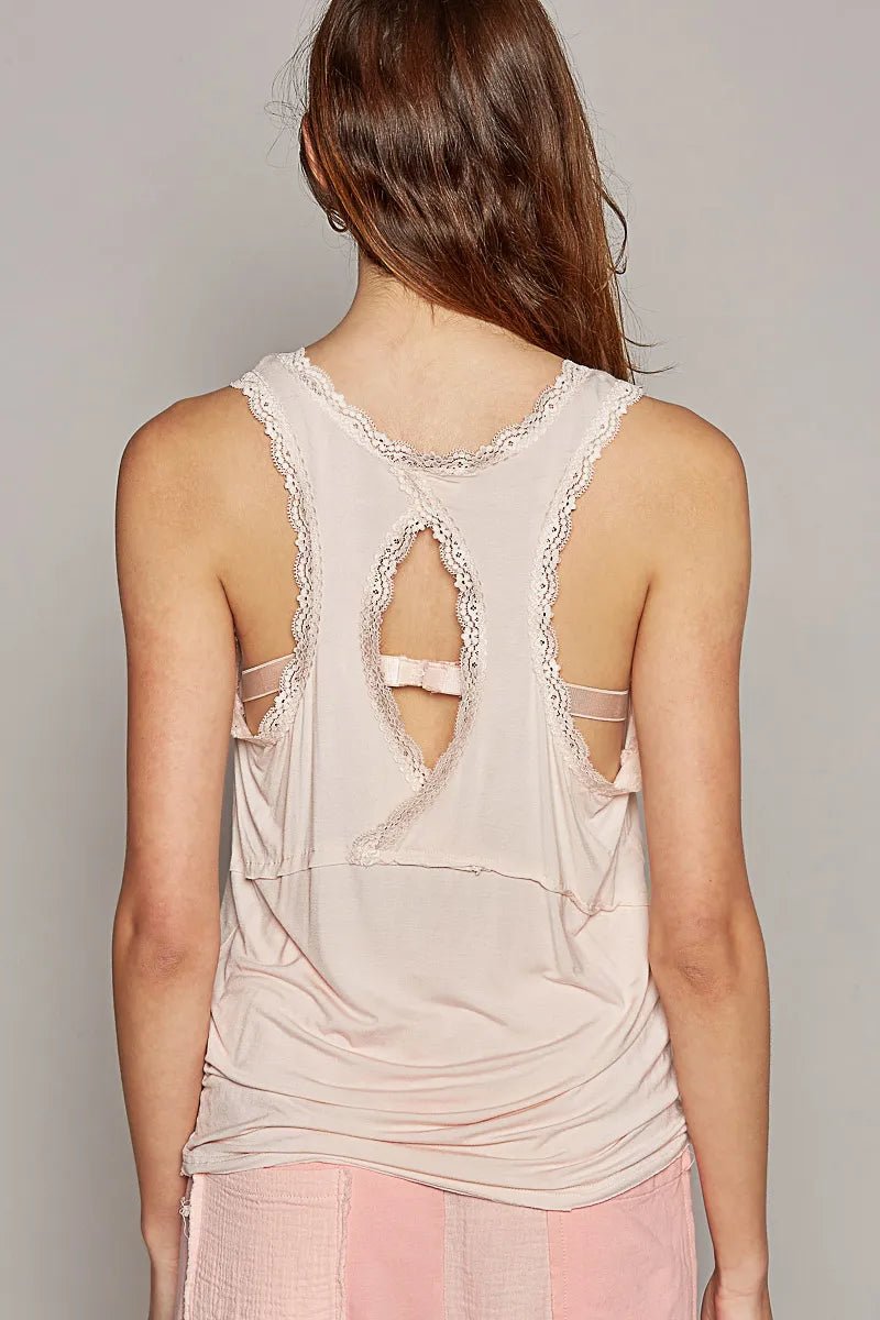 POL V - Neck Cutout Tank with Trim Detail - Blu Lotus Boutique