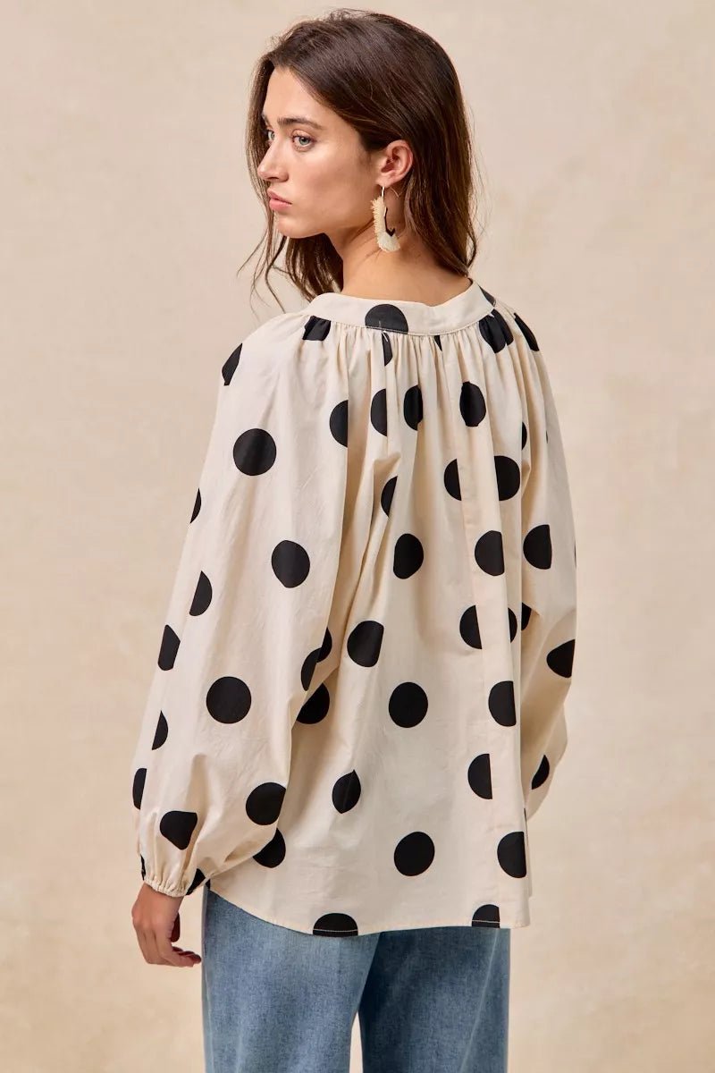 Polka Dot Exaggerated Balloon Sleeves Blouse - Blu Lotus Boutique