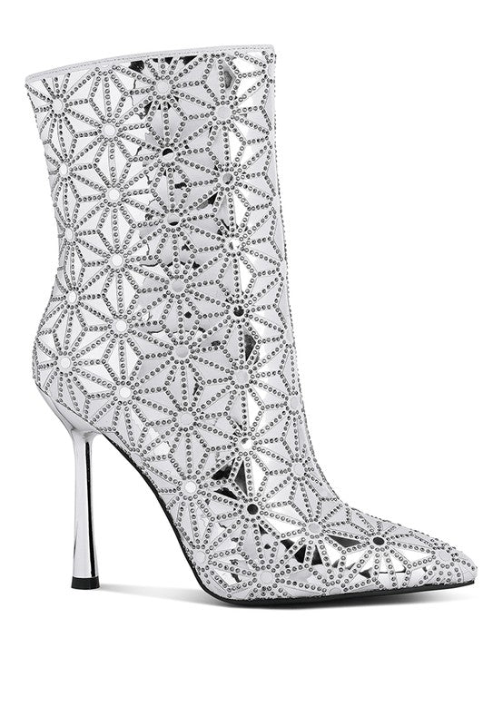Precious Mirror Embellished High Ankle Boots - Blu Lotus Boutique