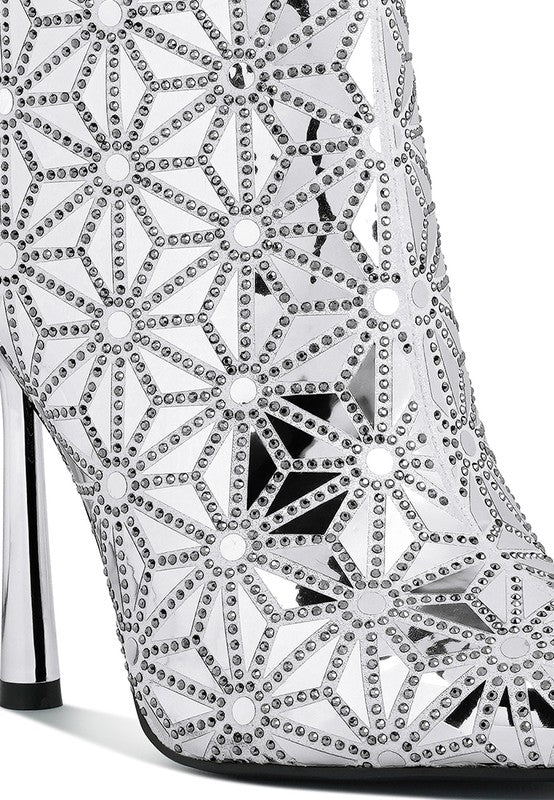 Precious Mirror Embellished High Ankle Boots - Blu Lotus Boutique