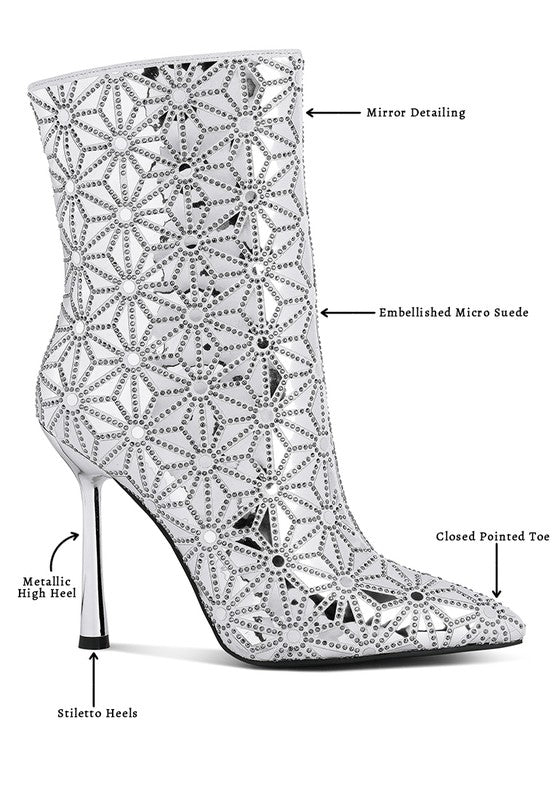 Precious Mirror Embellished High Ankle Boots - Blu Lotus Boutique