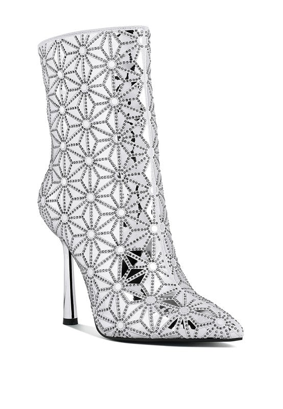 Precious Mirror Embellished High Ankle Boots - Blu Lotus Boutique