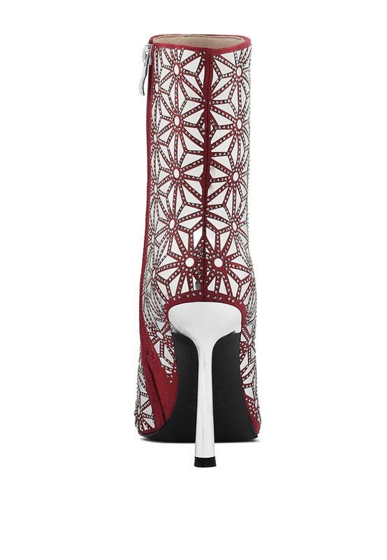 Precious Mirror Embellished High Ankle Boots - Blu Lotus Boutique