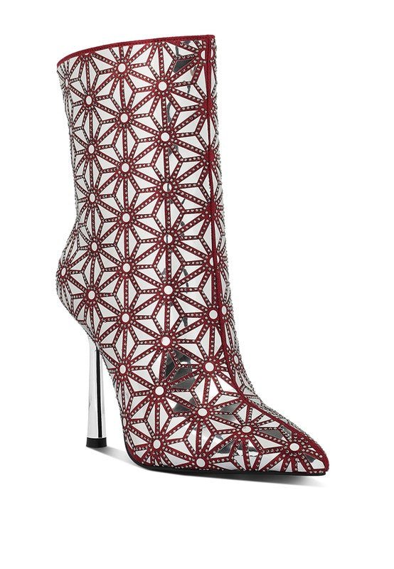 Precious Mirror Embellished High Ankle Boots - Blu Lotus Boutique