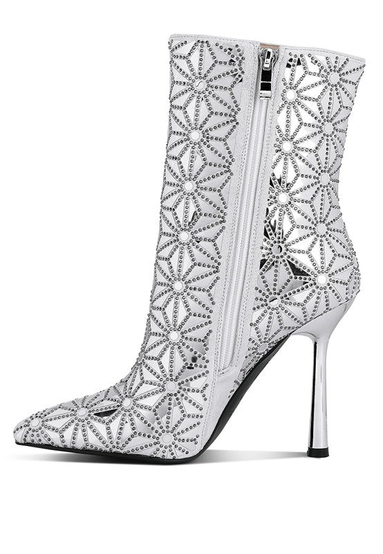 Precious Mirror Embellished High Ankle Boots - Blu Lotus Boutique
