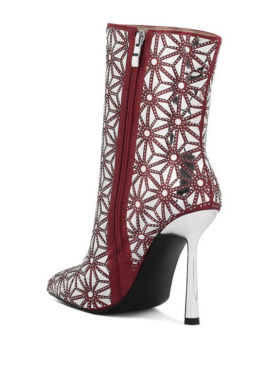 Precious Mirror Embellished High Ankle Boots - Blu Lotus Boutique