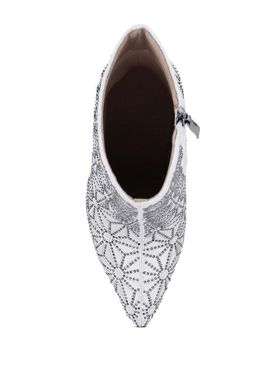 Precious Mirror Embellished High Ankle Boots - Blu Lotus Boutique
