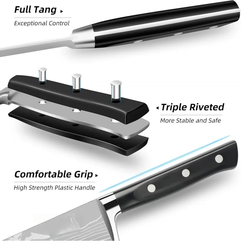 Professional Chef Knife Set with Roll Bag, 9PCS Japanese Kitchen Sharpener, High Carbon Stainless Steel K - Blu Lotus Boutique