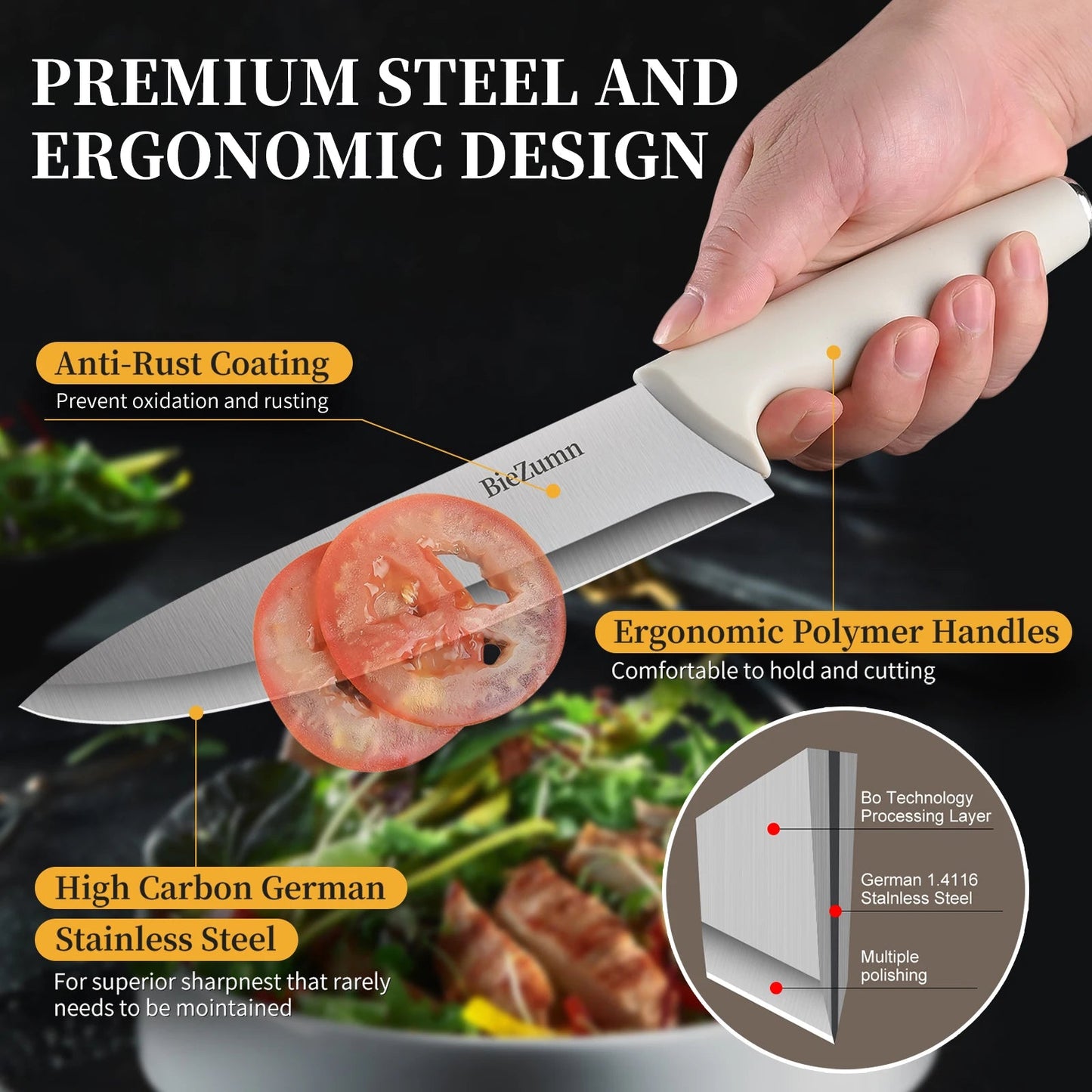 Professional Kitchen Knife Set Japanese - Style Knife Set Stainless Steel Knife Set with Knife Holder Sashimi Knife Suitable for Slicing Fish and Meat Kitchen Essentials White Non - Slip Handle Can Be Washed in a Washing Machine - Blu Lotus Boutique