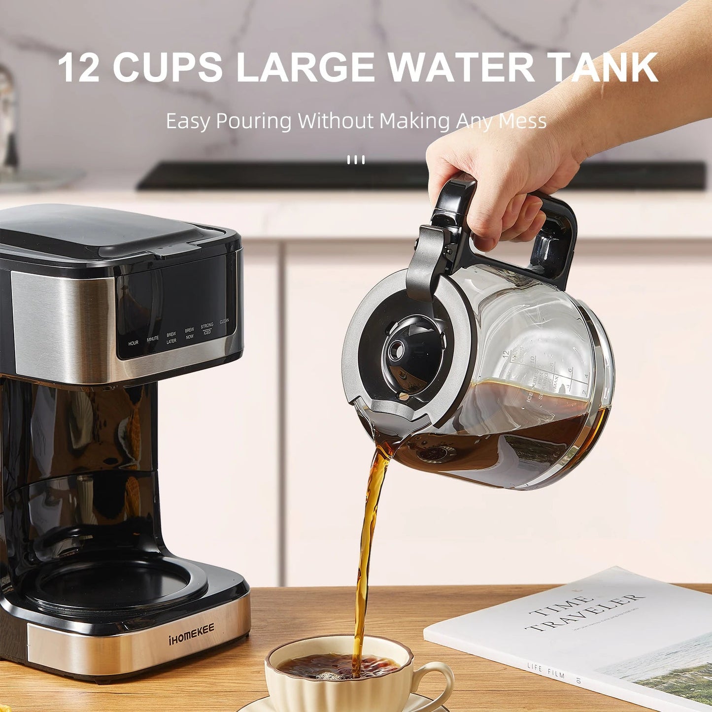 Programmable Drip Coffee Maker 12 Cup, Coffee Machine with Iced Coffee Function, Touch Screen, Regular & Strong Brew - Blu Lotus Boutique