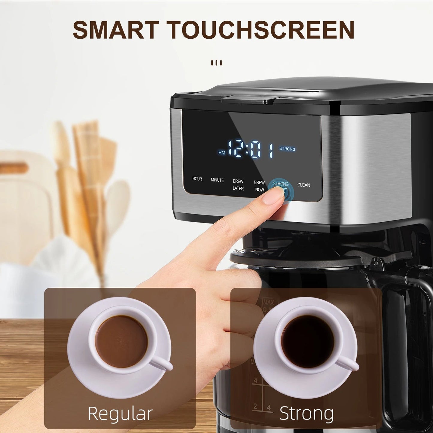 Programmable Drip Coffee Maker 12 Cup, Coffee Machine with Iced Coffee Function, Touch Screen, Regular & Strong Brew - Blu Lotus Boutique
