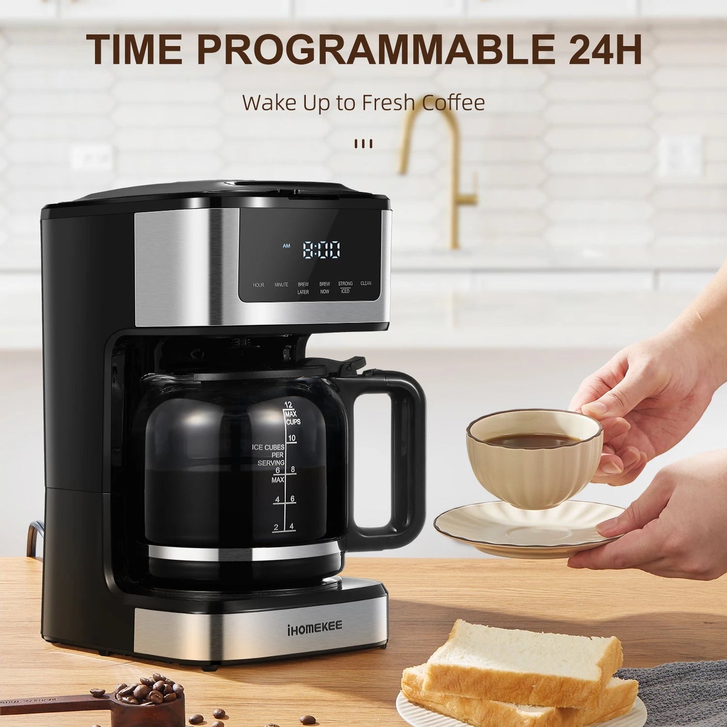 Programmable Drip Coffee Maker 12 Cup, Coffee Machine with Iced Coffee Function, Touch Screen, Regular & Strong Brew - Blu Lotus Boutique