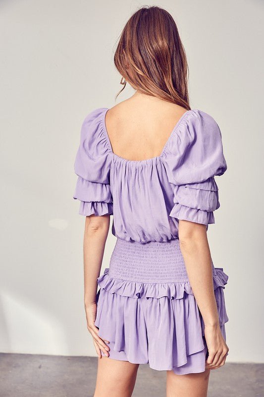 Puff Sleeve Smocked Waist Romper - Blu Lotus Boutique