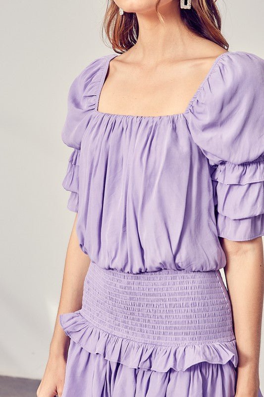 Puff Sleeve Smocked Waist Romper - Blu Lotus Boutique