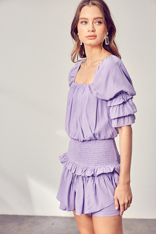 Puff Sleeve Smocked Waist Romper - Blu Lotus Boutique