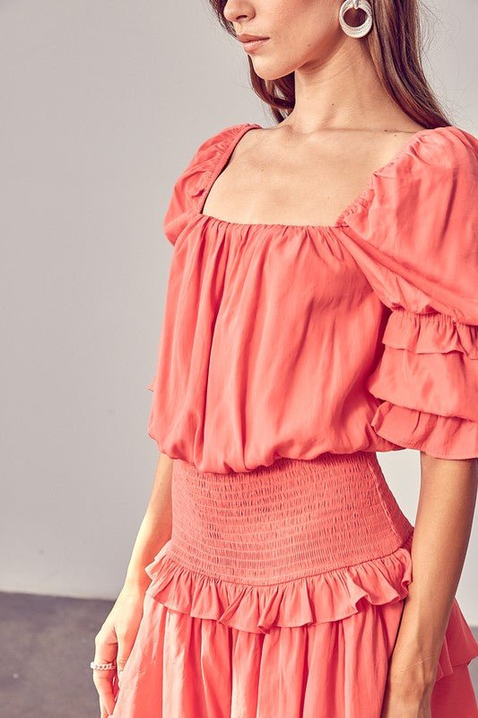Puff Sleeve Smocked Waist Romper - Blu Lotus Boutique