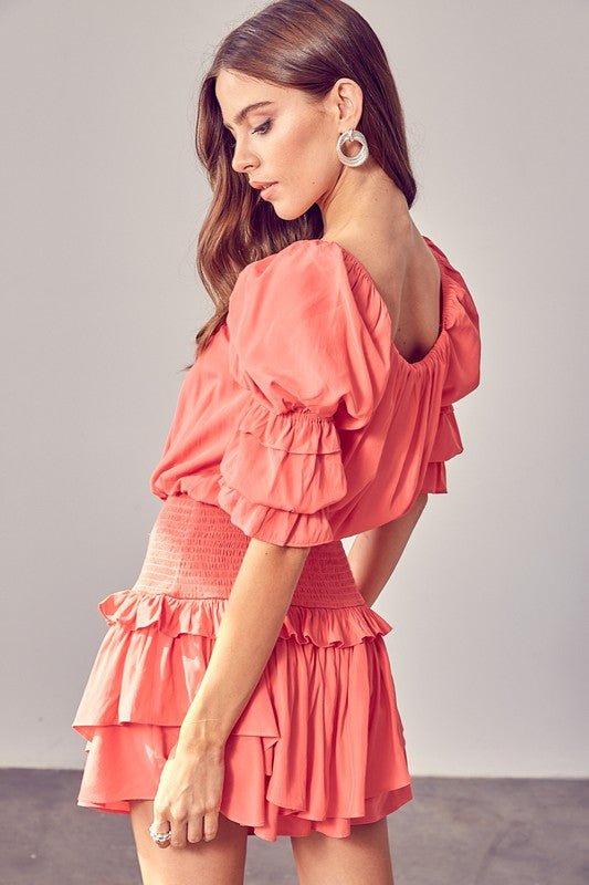 Puff Sleeve Smocked Waist Romper - Blu Lotus Boutique