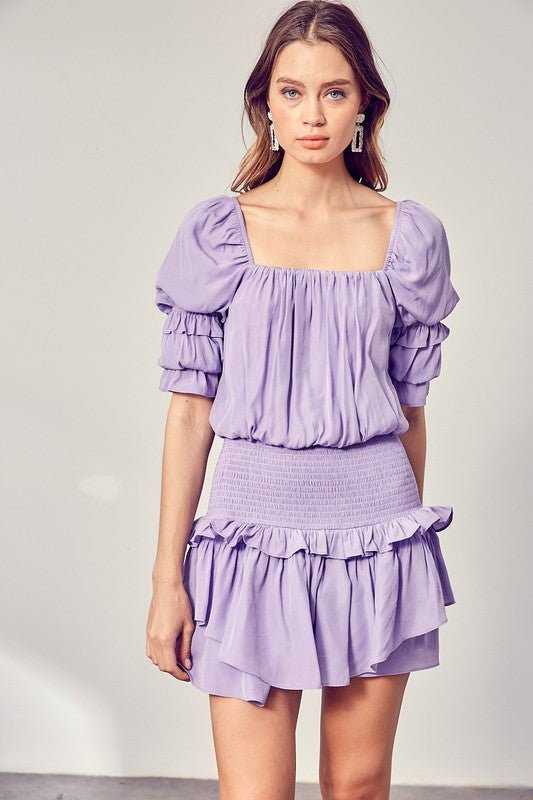 Puff Sleeve Smocked Waist Romper - Blu Lotus Boutique