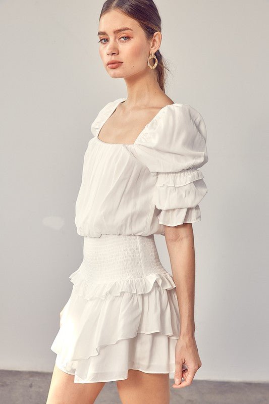 Puff Sleeve Smocked Waist Romper - Blu Lotus Boutique