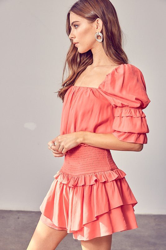 Puff Sleeve Smocked Waist Romper - Blu Lotus Boutique