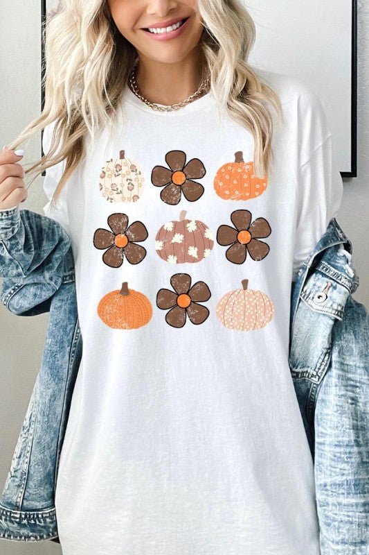 Pumpkins & Flowers Fall Graphic Heavy Cotton Tee - Blu Lotus Boutique