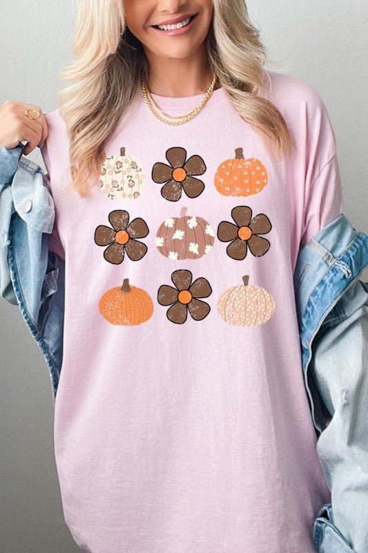 Pumpkins & Flowers Fall Graphic Heavy Cotton Tee - Blu Lotus Boutique