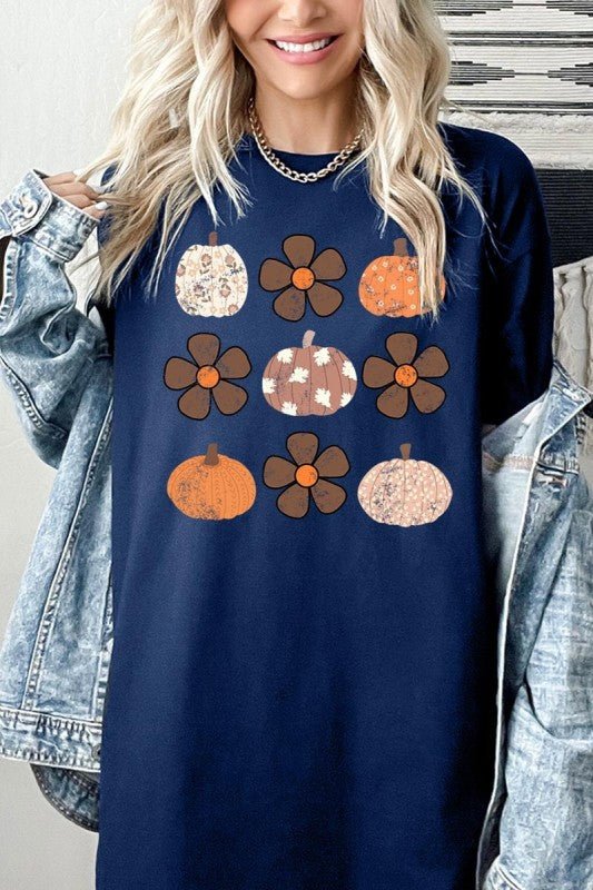 Pumpkins & Flowers Fall Graphic Heavy Cotton Tee - Blu Lotus Boutique