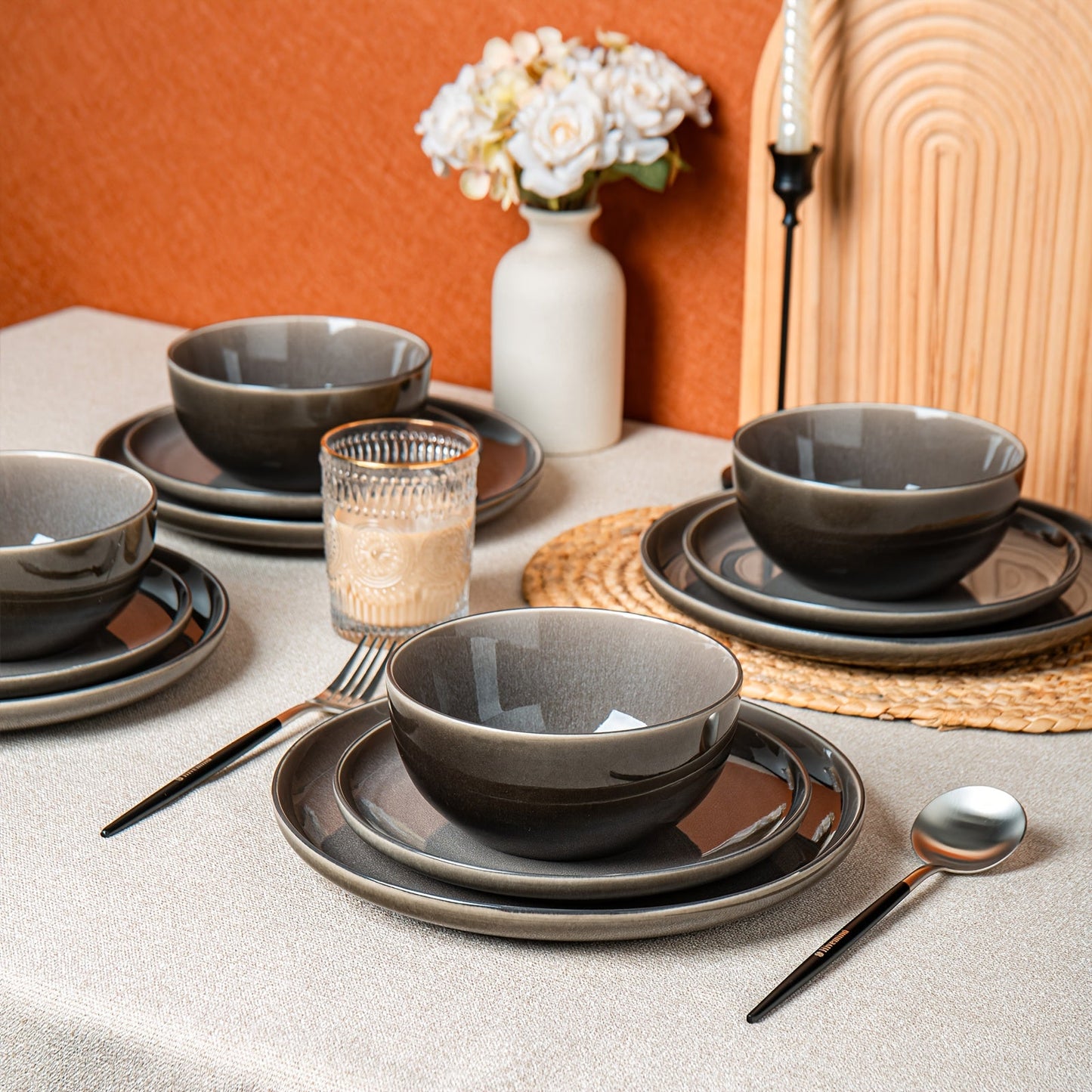 PurpleGray Ceramic Dinnerware Set for 4 - Blu Lotus Boutique