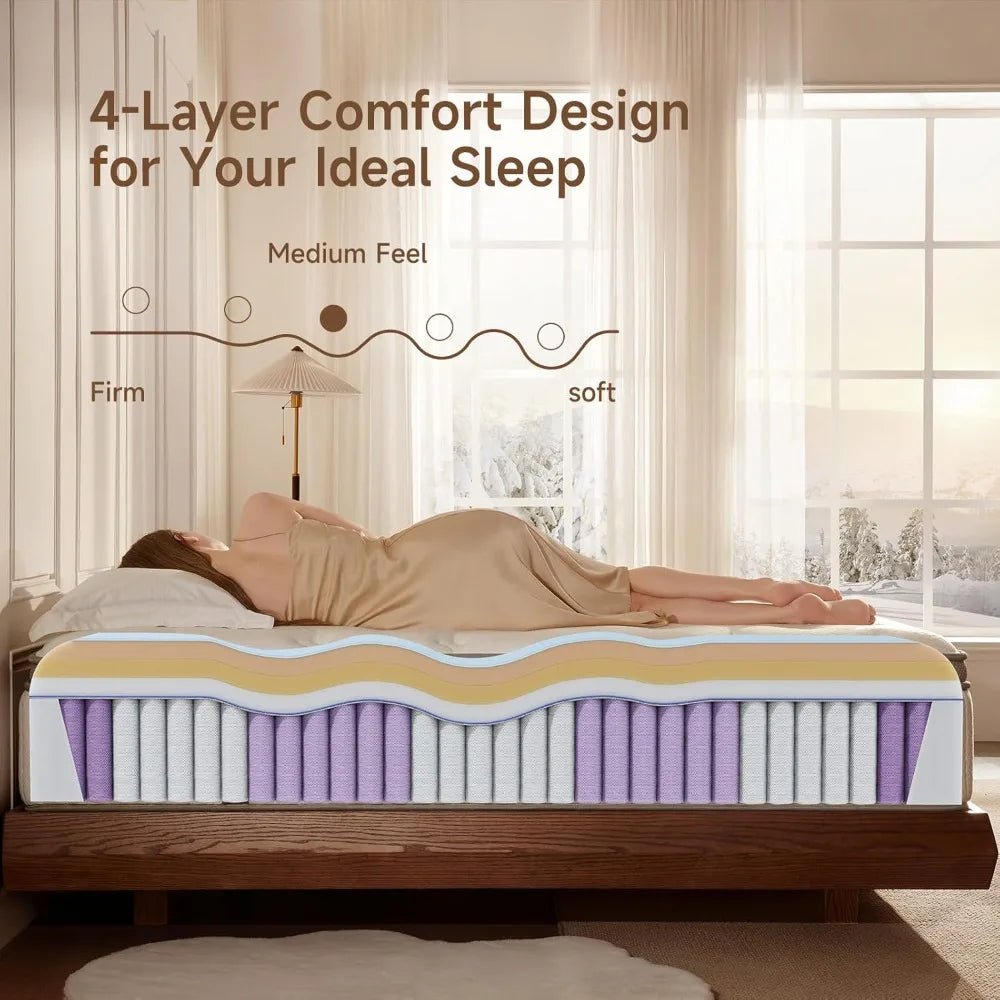 Queen Mattress,Queen Size Cooling Gel Memory Foam Mattresses for Pressure Relief, Medium Firm Hybrid Mattress in a Box - Blu Lotus Boutique