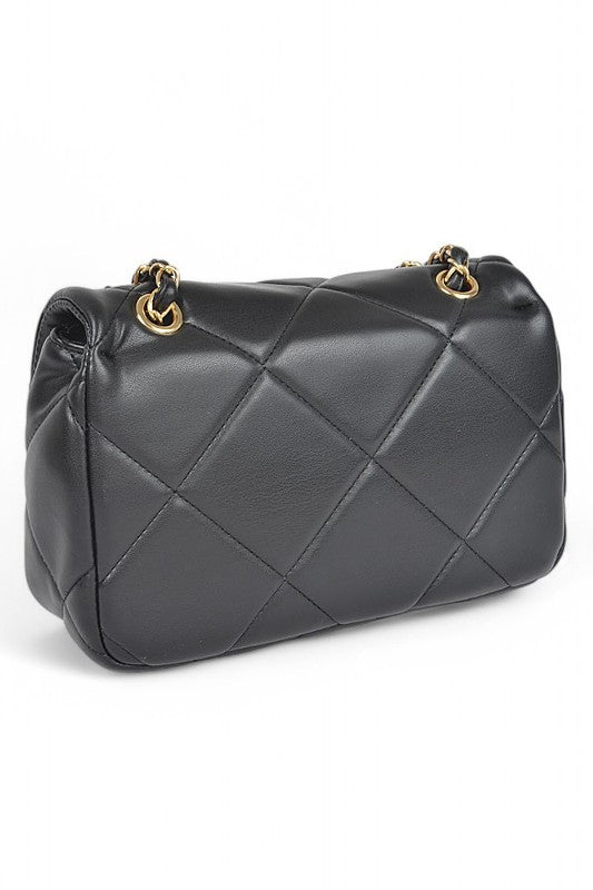 Quilted Twist Lock Classy Shoulder Bag - Blu Lotus Boutique